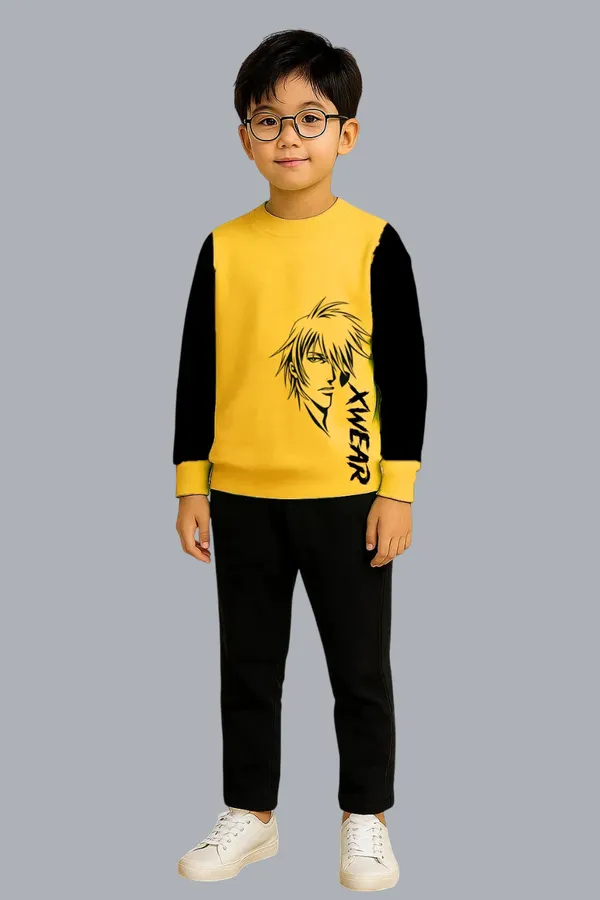 Trendy_Kids_Clothing_Set_For_Boys_Yellow_Xwear_Printed_Sweatshirt_With_Black_Pants