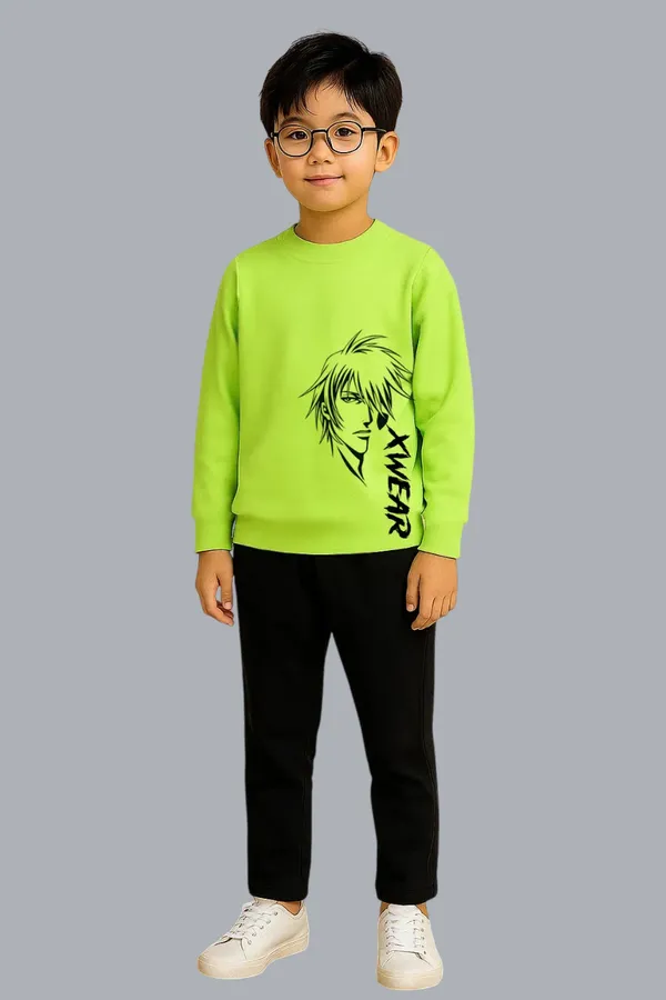Trendy_Kids_Clothing_Set_For_Boys_Neon_Green_Xwear_Printed_Sweatshirt_With_Black_Pants