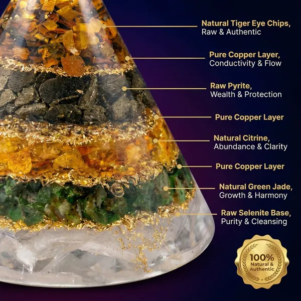 The_Artha_Shikhara_|_5-in-1_Dhan_Yog_Conical_Orgone_with_Selenite_Base
