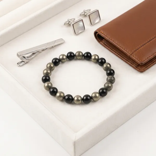The_Samrat_Band_|_Grade-A_Peru_Pyrite_&_Black_Obsidian_for_Wealth_&_Shielding
