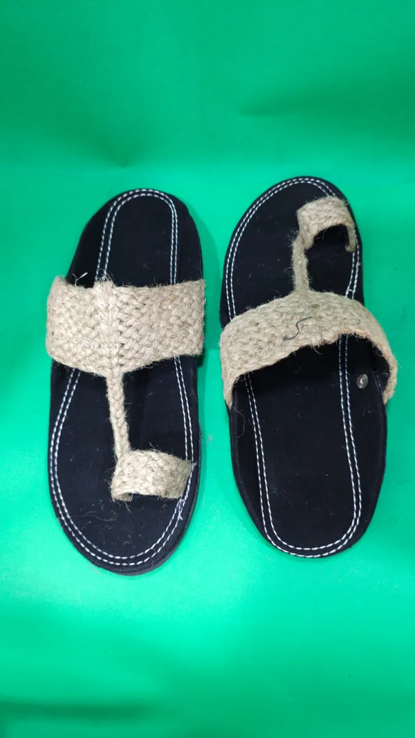 Handcrafted_Beige_Leather_Kolhapuri_Sandals_And_Jute_Strap_Sandals_With_Black_Sole_Pack_Of_2