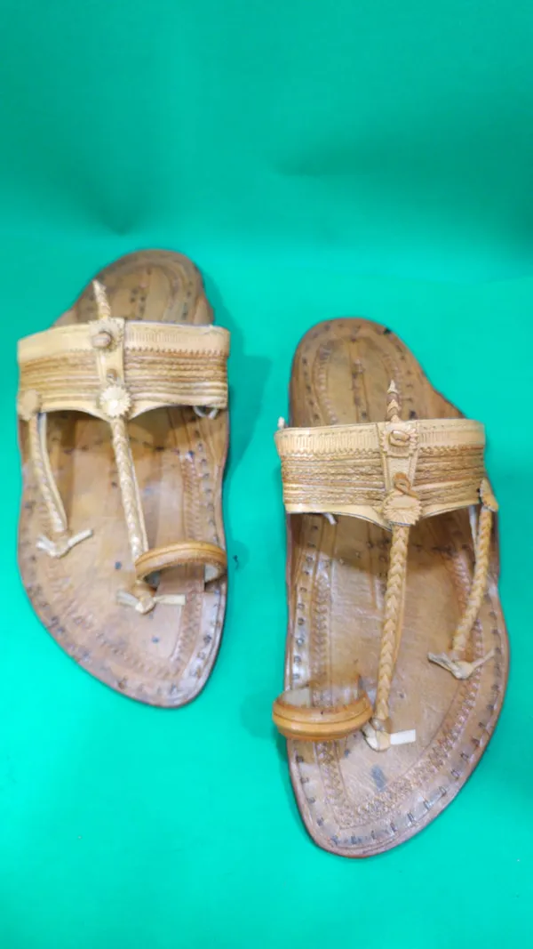 Handcrafted_Beige_Leather_Kolhapuri_Sandals_And_Jute_Strap_Sandals_With_Black_Sole_Pack_Of_2