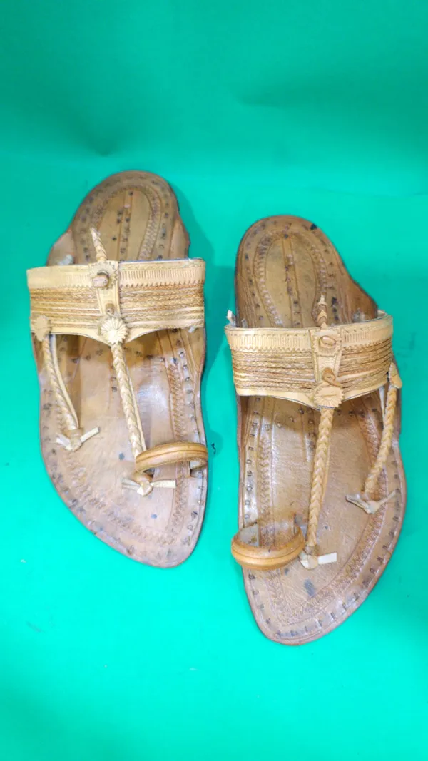 Handcrafted_Beige_Leather_Kolhapuri_Sandals_And_Jute_Strap_Sandals_With_Black_Sole_Pack_Of_2
