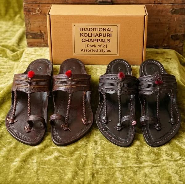 Traditional_Handcrafted_Leather_Kolhapuri_Chappal_With_Silver_Embellishments_Pack_Of_2