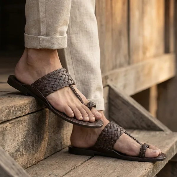 Handcrafted_Brown_Leather_Braided_Kolhapuri_Chappal_For_Men