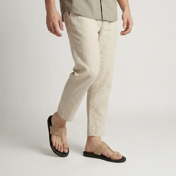 Handcrafted_Beige_Leather_Kolhapuri_Sandals_And_Jute_Strap_Sandals_With_Black_Sole_Pack_Of_2