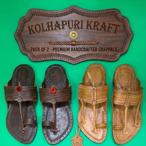 Traditional_Golden_Kolhapuri_Chappal_And_Kolhapuri_Chappal_With_Silver_Embellishments_Pack_Of_2