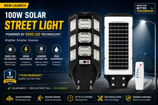 Radiato_ES_100W_Solar_Street_Light_|_5050_LED_Technology_|_High_Brightness_|_IP65_Waterproof_|_Remote_Control_|_1_Year_Warranty