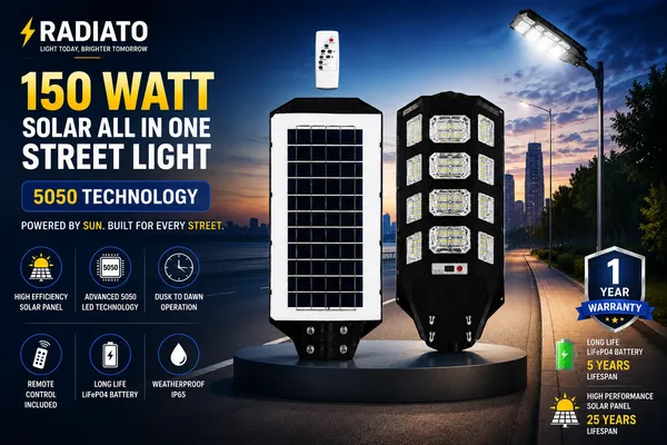 Radiato_ES_150W_Solar_Street_Light_|_5050_LED_Technology_|_High_Brightness_|_IP65_Waterproof_|_Remote_Control_|_1_Year_Warranty