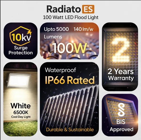 RADIATO_ES_100W_DOB_LED_Flood_Light_|_IP65_Waterproof_Outdoor_Light_|_Aluminium_Body_|_High_Brightness_6500K_Cool_White_|_Energy_Efficient_|_2_Year_Warranty_|_Direct_from_Manufacturer