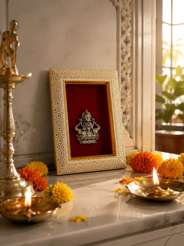 Goddess_Gaj_Laxmi_Brass_Idol_Frame_with_Velvet_Background_|_8x6_Inch_|_Religious_Gift_|_Home_Mandir_Decor