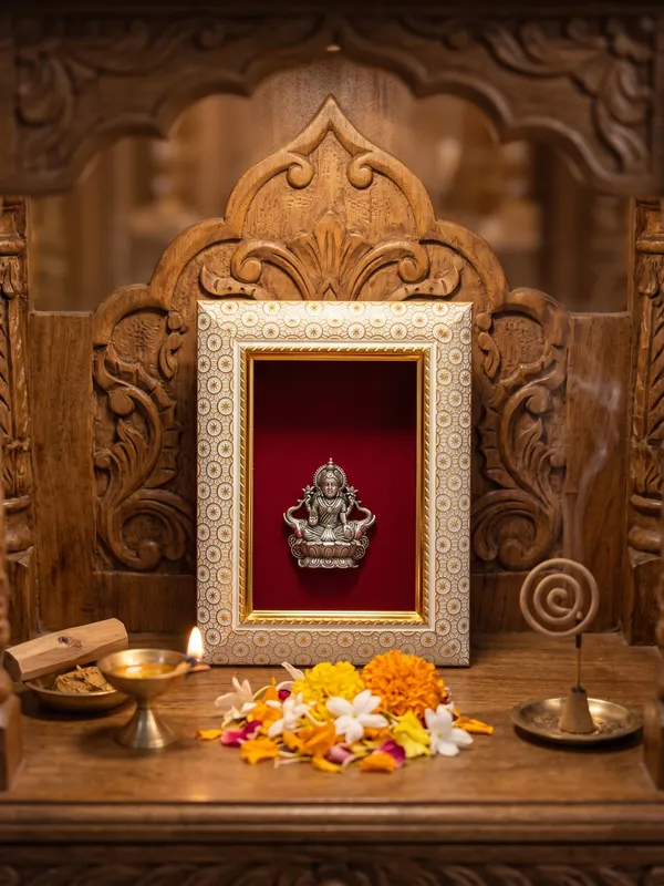 Goddess_Gaj_Laxmi_Brass_Idol_Frame_with_Velvet_Background_|_8x6_Inch_|_Religious_Gift_|_Home_Mandir_Decor
