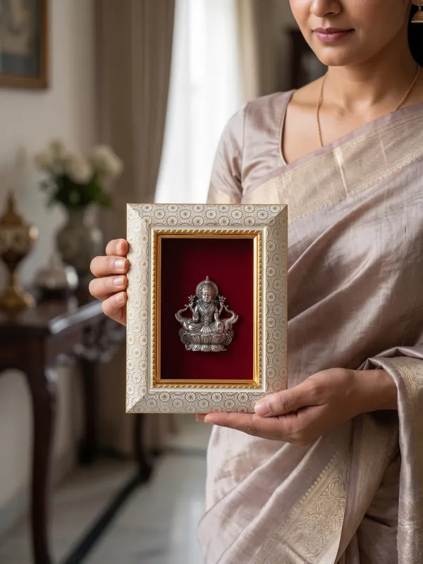 Goddess_Gaj_Laxmi_Brass_Idol_Frame_with_Velvet_Background_|_8x6_Inch_|_Religious_Gift_|_Home_Mandir_Decor