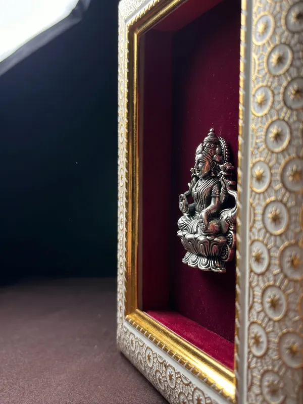 Goddess_Gaj_Laxmi_Brass_Idol_Frame_with_Velvet_Background_|_8x6_Inch_|_Religious_Gift_|_Home_Mandir_Decor