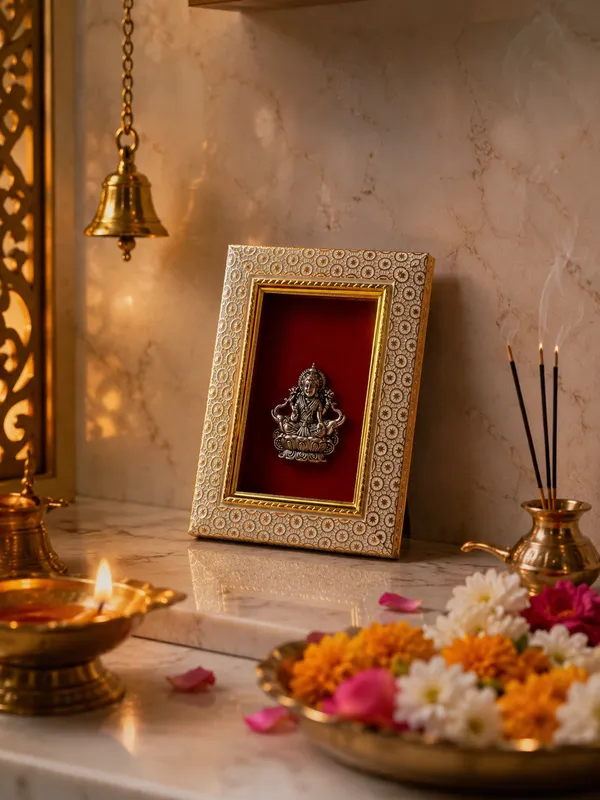 Goddess_Gaj_Laxmi_Brass_Idol_Frame_with_Velvet_Background_|_8x6_Inch_|_Religious_Gift_|_Home_Mandir_Decor