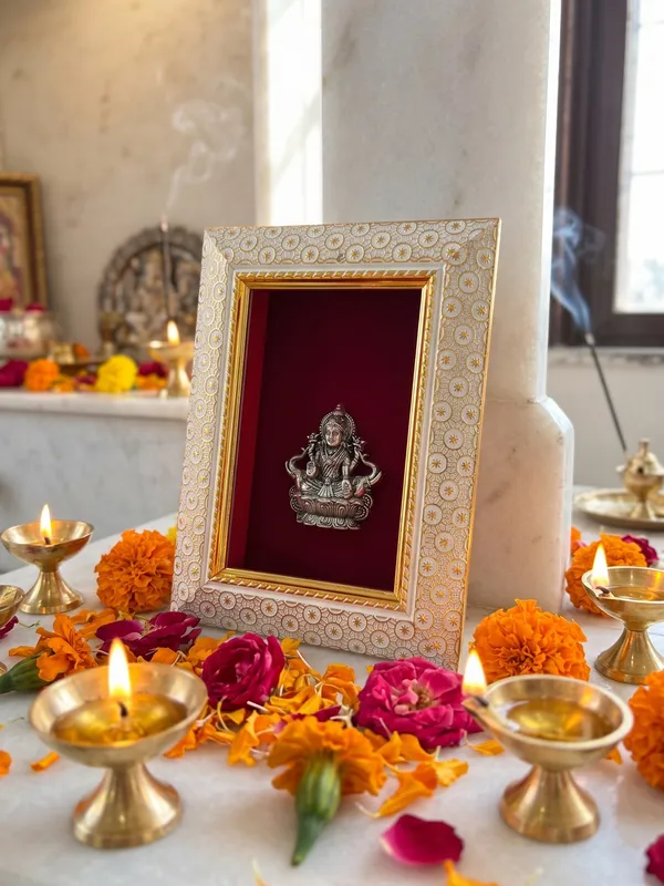 Goddess_Gaj_Laxmi_Brass_Idol_Frame_with_Velvet_Background_|_8x6_Inch_|_Religious_Gift_|_Home_Mandir_Decor