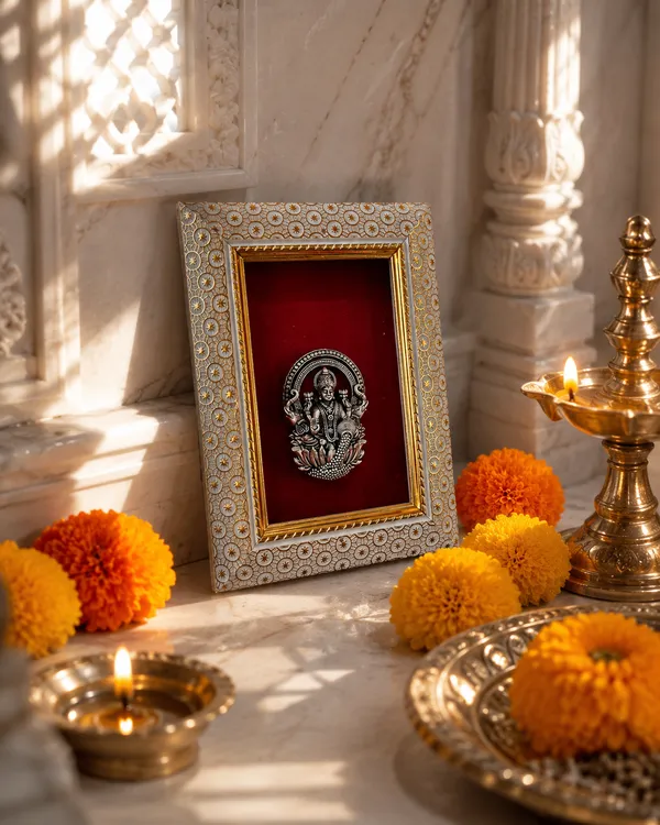Goddess_Laxmi_Brass_Idol_Frame_with_Velvet_Background_|_8x6_Inch_|_Religious_Gift_|_Home_Mandir_Decor