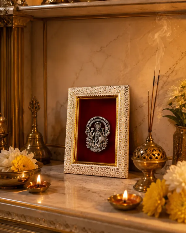 Goddess_Laxmi_Brass_Idol_Frame_with_Velvet_Background_|_8x6_Inch_|_Religious_Gift_|_Home_Mandir_Decor