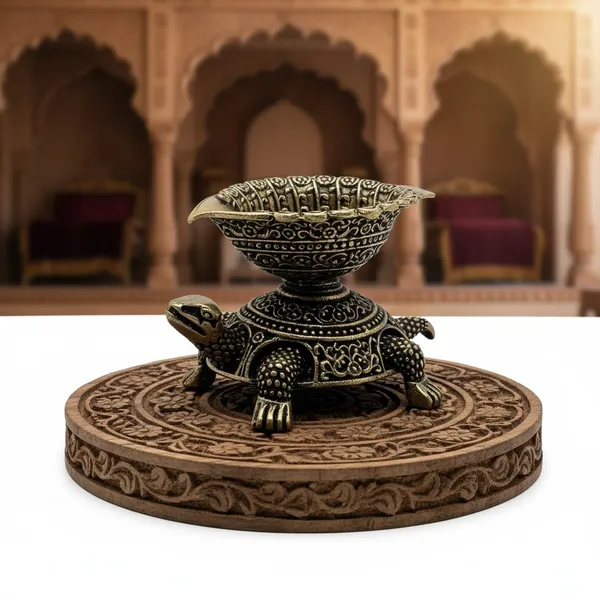 Decorative_Brass_Turtle_Oil_Lamp_With_Leaf-Shaped_Bowl_-_Traditional_Diya_For_Pooja_And_Home_Decor