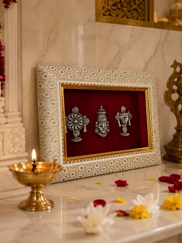 Lord_Venkatesh_With_Shankh_Chakra_Brass_Idol_Frame_with_Velvet_Background_|_8x6_Inch_|_Religious_Gift_|_Home_Mandir_Decor