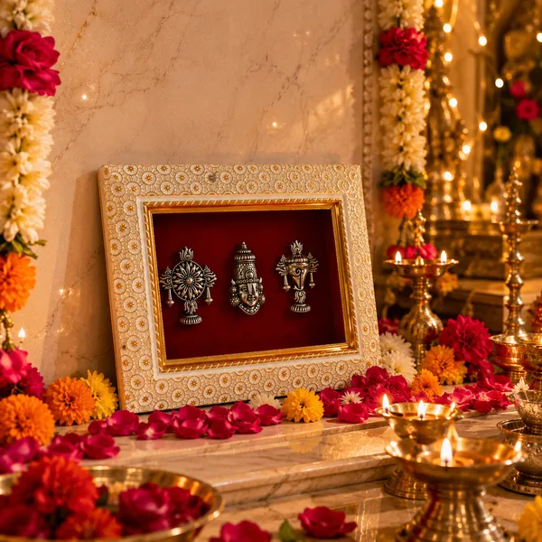 Lord_Venkatesh_With_Shankh_Chakra_Brass_Idol_Frame_with_Velvet_Background_|_8x6_Inch_|_Religious_Gift_|_Home_Mandir_Decor
