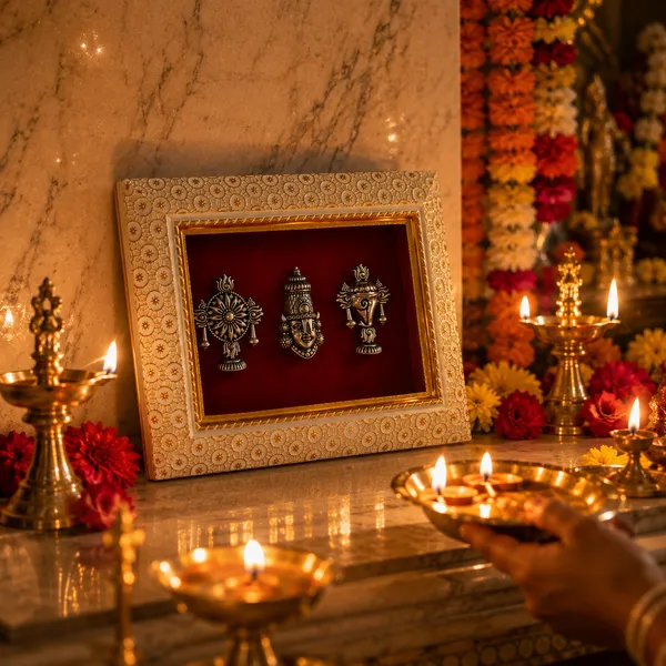 Lord_Venkatesh_With_Shankh_Chakra_Brass_Idol_Frame_with_Velvet_Background_|_8x6_Inch_|_Religious_Gift_|_Home_Mandir_Decor