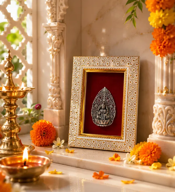 Maa_Lakshmi_Brass_Idol_Frame_with_Velvet_Background_|_8x6_Inch_|_Religious_Gift_|_Home_Mandir_Decor