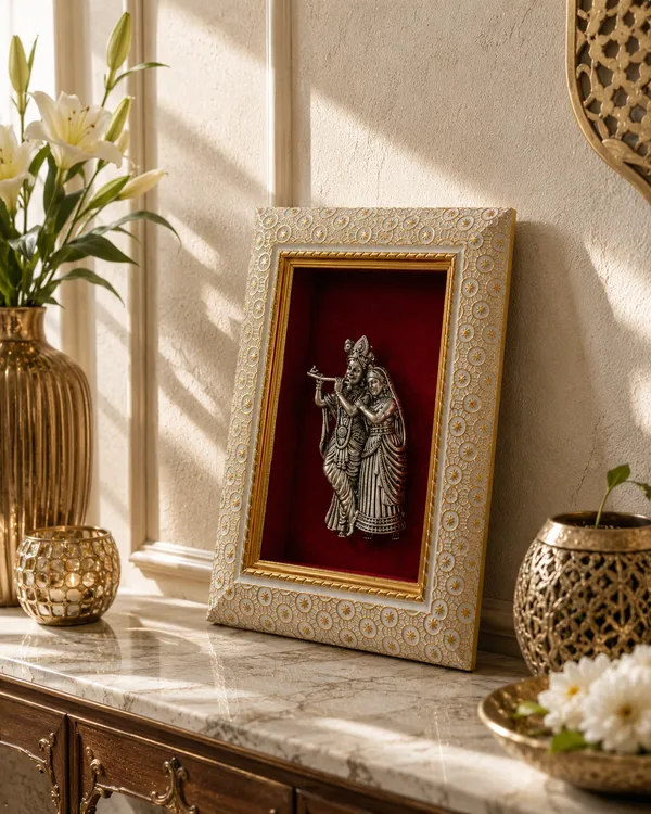 Radha_Krishna_Brass_Idol_Frame_with_Velvet_Background_|_8x6_Inch_|_Religious_Gift_|_Home_Mandir_Decor