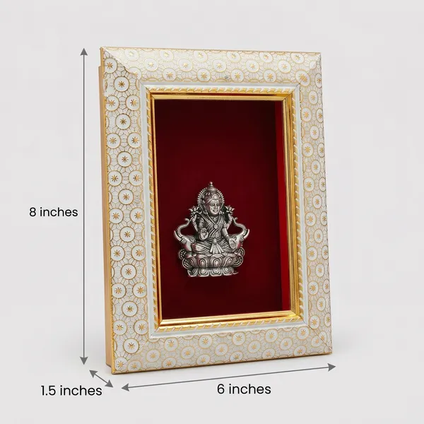 Goddess_Gaj_Laxmi_Brass_Idol_Frame_with_Velvet_Background_|_8x6_Inch_|_Religious_Gift_|_Home_Mandir_Decor