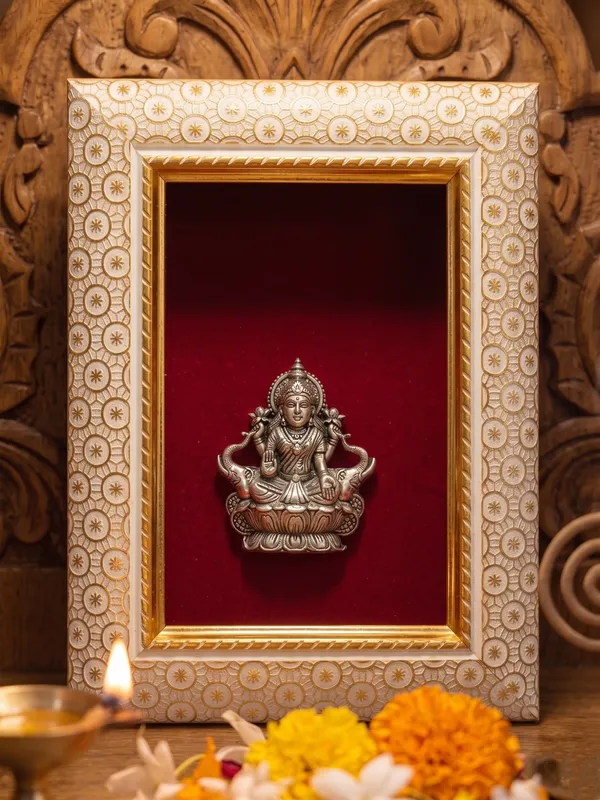 Goddess_Gaj_Laxmi_Brass_Idol_Frame_with_Velvet_Background_|_8x6_Inch_|_Religious_Gift_|_Home_Mandir_Decor