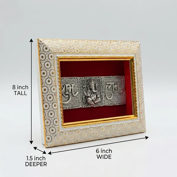 Lord_Ganesha_Shubh_Labh_Brass_Idol_Frame_with_Velvet_Background_|_8x6_Inch_|_Religious_Gift_|_Home_Mandir_Decor