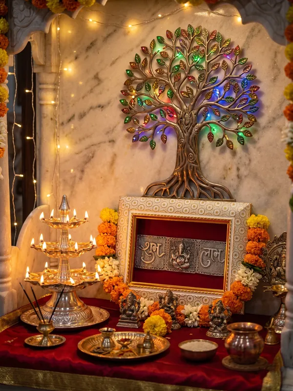 Lord_Ganesha_Shubh_Labh_Brass_Idol_Frame_with_Velvet_Background_|_8x6_Inch_|_Religious_Gift_|_Home_Mandir_Decor