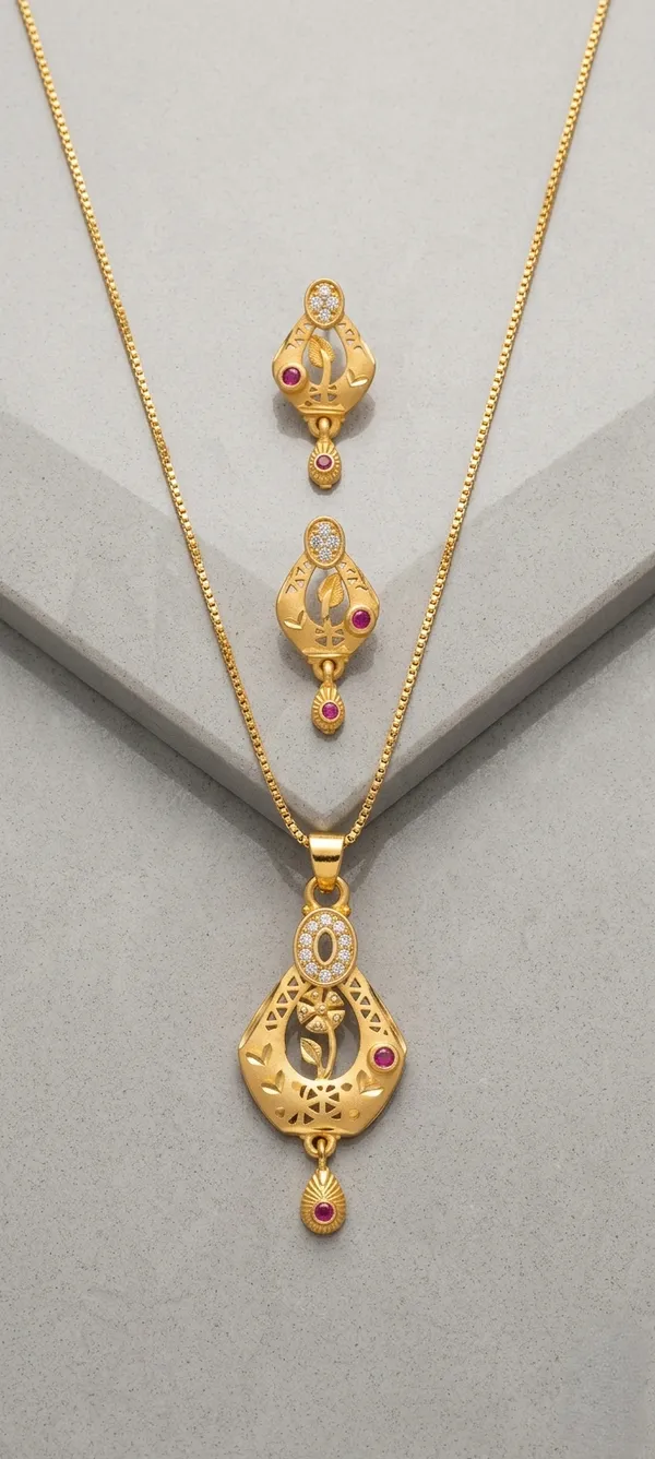 Gold_Plated_Designer_Necklace_And_Earrings_Set_With_Purple_Stones