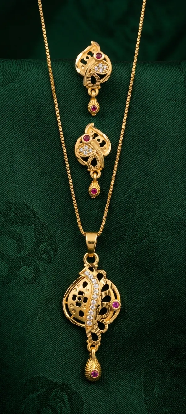 Gold_Plated_Peacock_Design_Pendant_Necklace_With_Matching_Earrings_Set