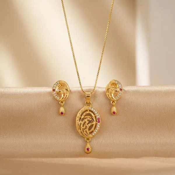 Gold_Plated_Peacock_Pendant_Necklace_With_Earrings_Set