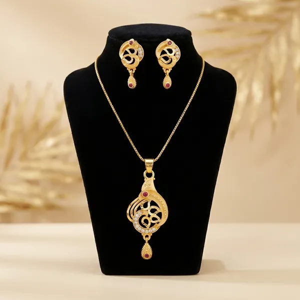 Traditional_Gold_Toned_Om_Pendant_Necklace_And_Earrings_Set_With_Purple_Stone_Accents