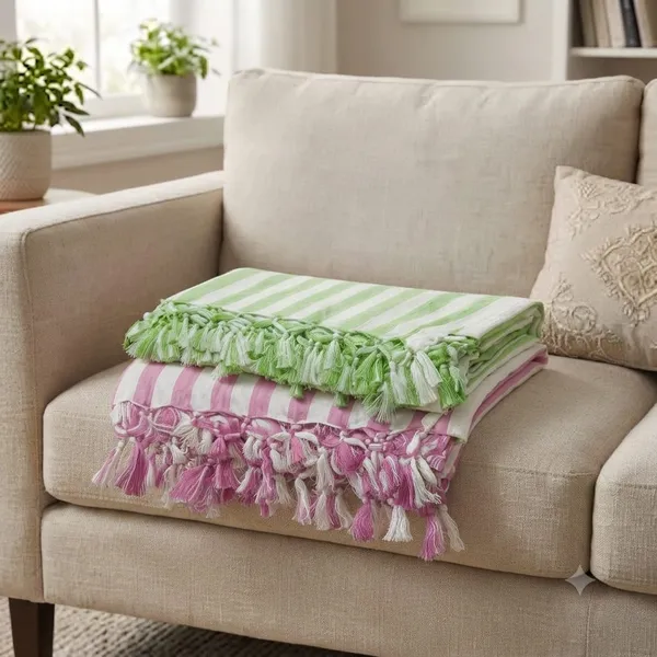 Pack_Of_2_Pink_And_Green_Strip_Bhagalpuri_Dull_Chadar_Soft_&_Comfort