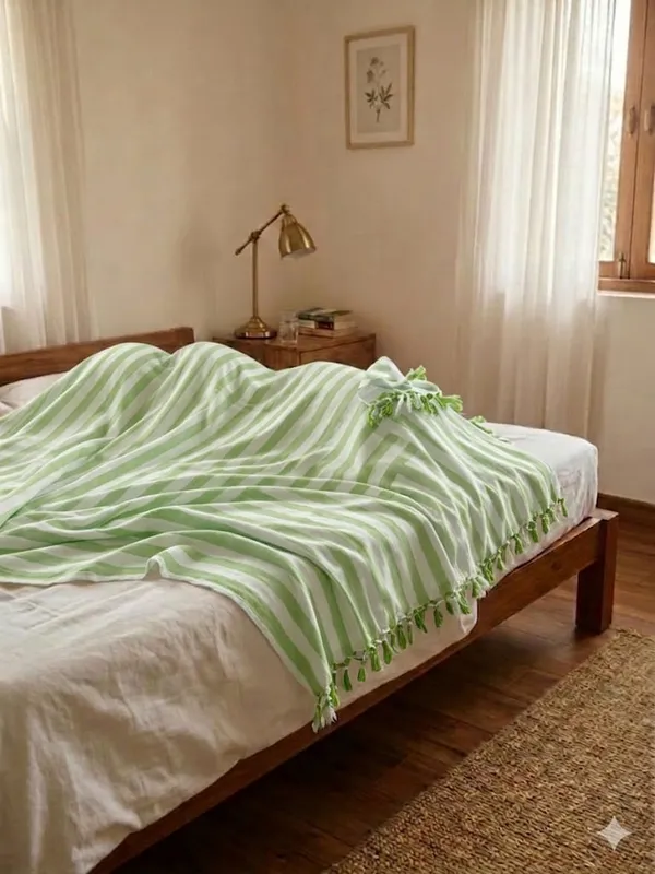 Bhagalpuri_Silk_Green_Striped_Solid_Double_Comforter_For_Ac_Room