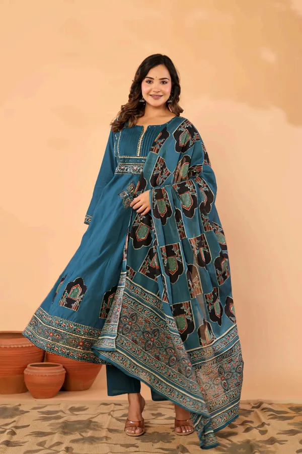 Anarkali_Suit_Set_Teal_Blue_Printed_With_Dupatta