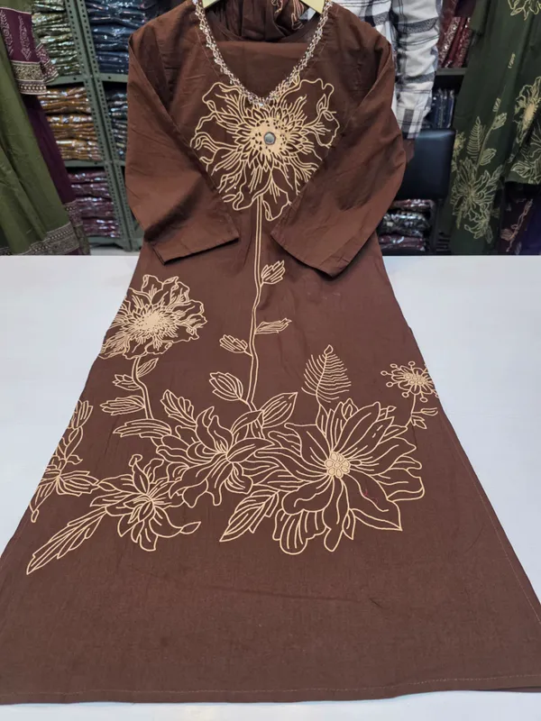 Kurta_Palazzo_Set_Brown_Embroidered_Floral