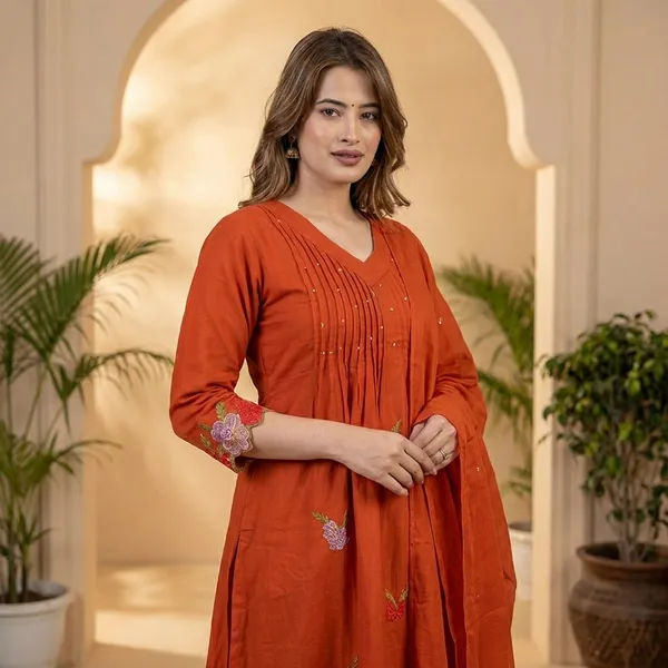 Anarkali_Suit_Set_Orange_Embroidered_With_Dupatta