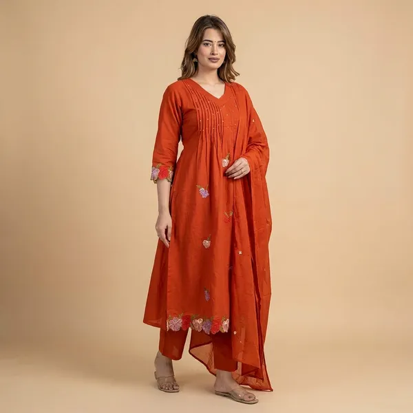 Anarkali_Suit_Set_Orange_Embroidered_With_Dupatta