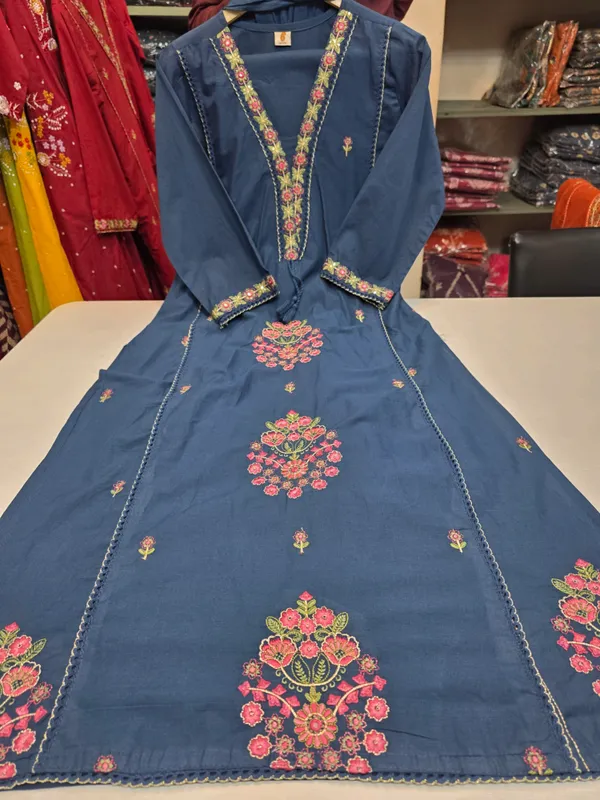 A_Line_Set_Blue_Embroidered_Floral_Motifs