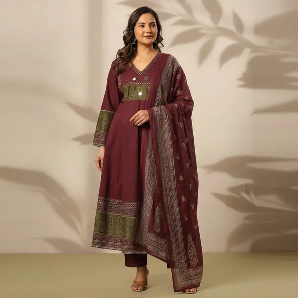 Anarkali_Suit_Set_Maroon_Embroidered_With_Dupatta
