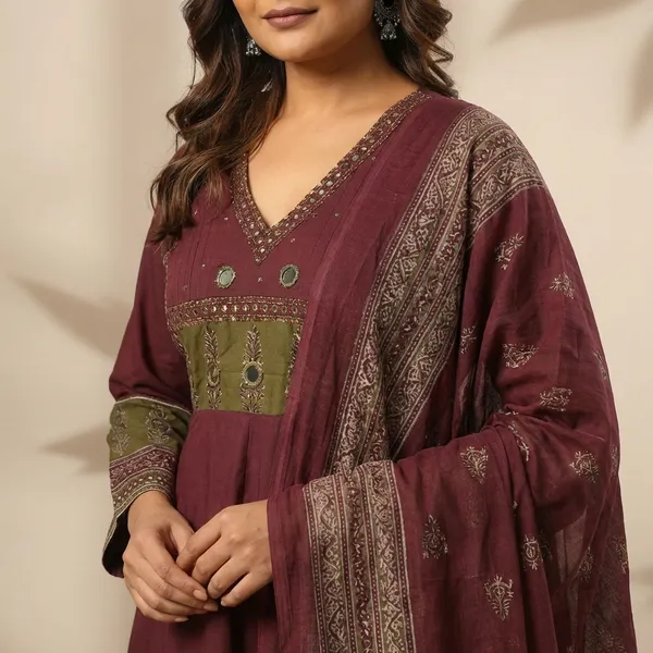 Anarkali_Suit_Set_Maroon_Embroidered_With_Dupatta