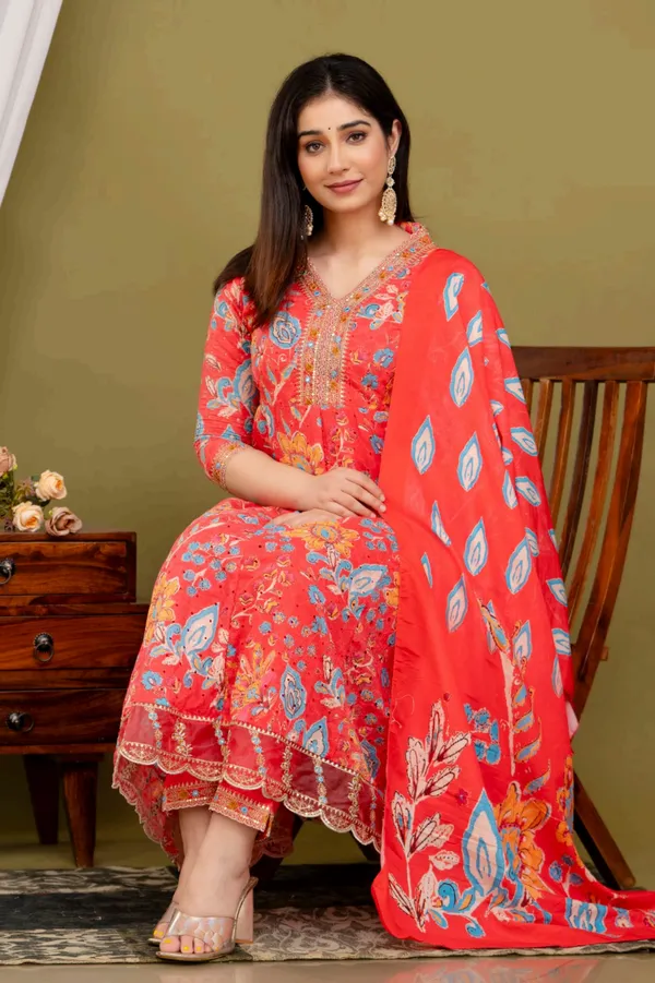 Anarkali_Kurta_Set_Red_Floral_Embroidered_With_Dupatta