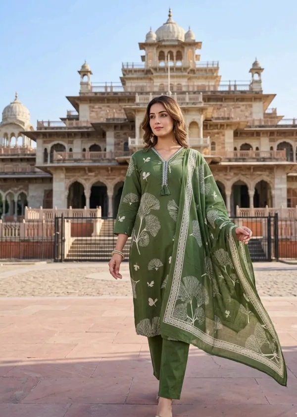 Anarkali_Suit_Olive_Green_Printed_With_Dupatta