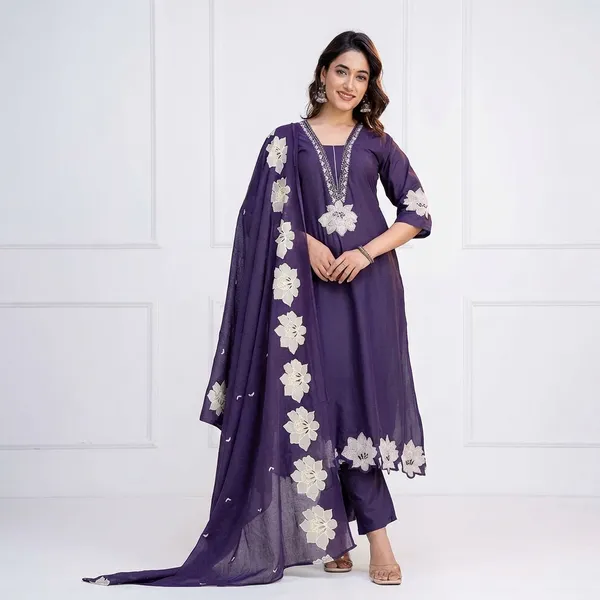A_Line_Suit_Purple_Floral_Embroidered_With_Dupatta