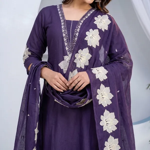 A_Line_Suit_Purple_Floral_Embroidered_With_Dupatta