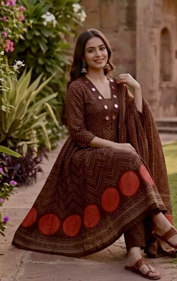 Anarkali_Suit_Brown_Traditional_Embroidery_Motifs
